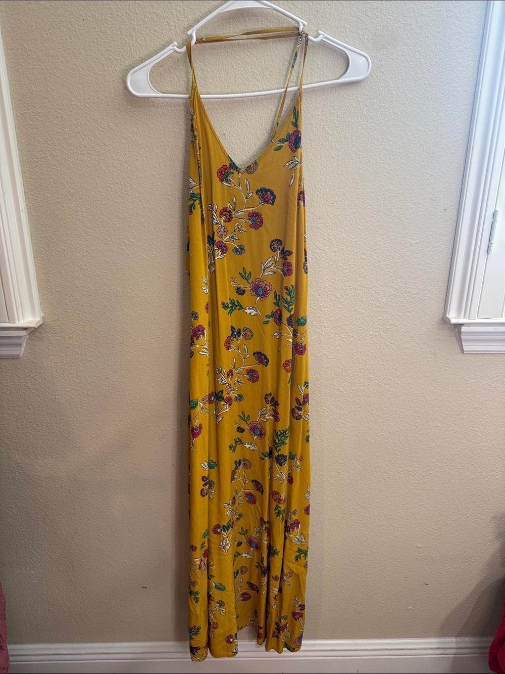 Old Navy Mustard Yellow Floral Maxi Slip Dress with V-Neck